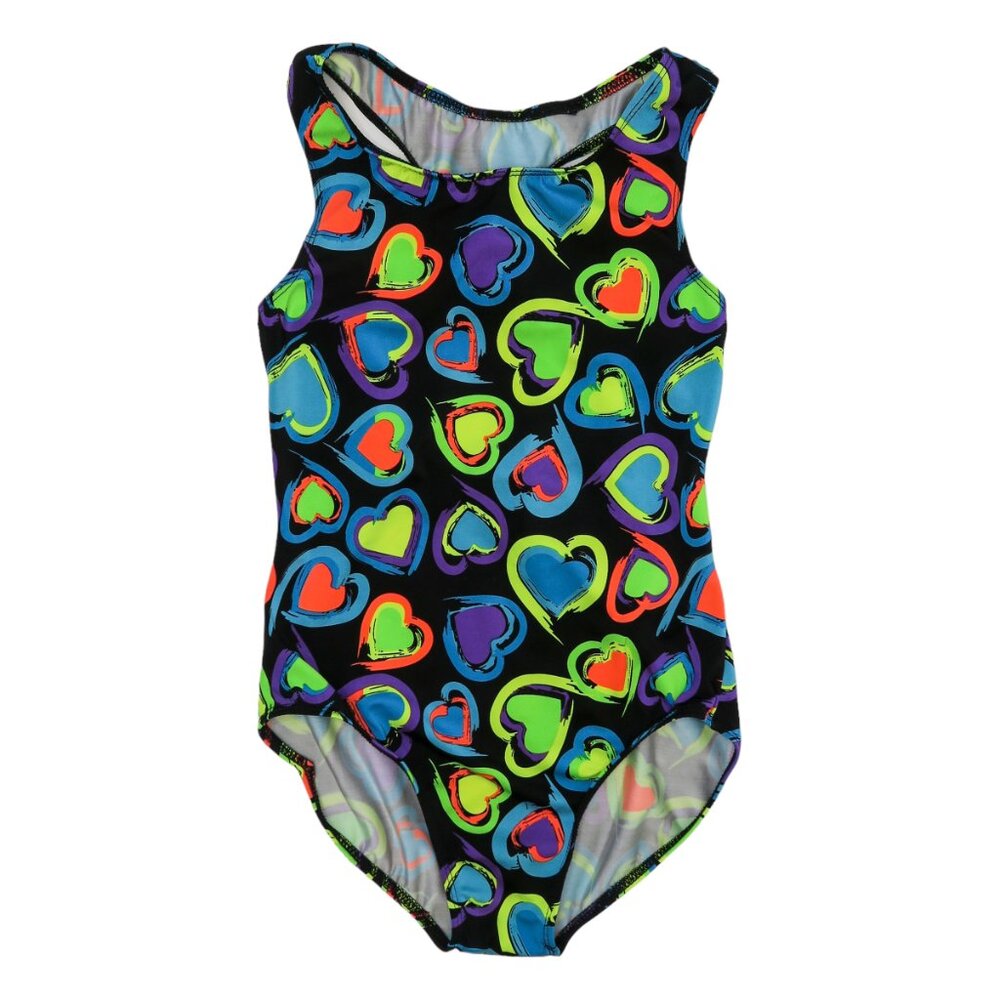 Vintage 90s Balera Dancewear LC Neon Heart Leotard / One Piece Swimsuit